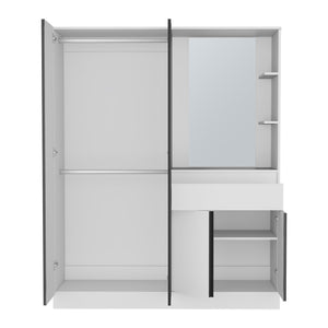 English Elm Armoire with Built-In Mirror and Ample Storage — 4 Doors, 2 Drawers, 4 Shelves, Eco-Friendly Finish White 64.57 L x 23.23 W x 5.12 H B097S00223