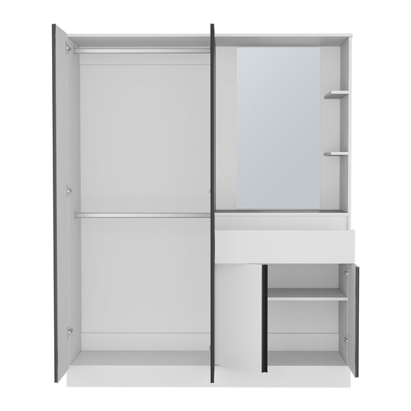 English Elm Armoire with Built-In Mirror and Ample Storage — 4 Doors, 2 Drawers, 4 Shelves, Eco-Friendly Finish White 64.57 L x 23.23 W x 5.12 H B097S00223