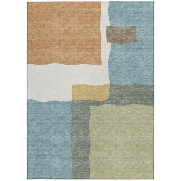 HomeRoots 5' X 8' Abstract Aqua Ivory Terra Cotta Washable Area Rug for Indoor & Outdoor High-Traffic Spaces 690544