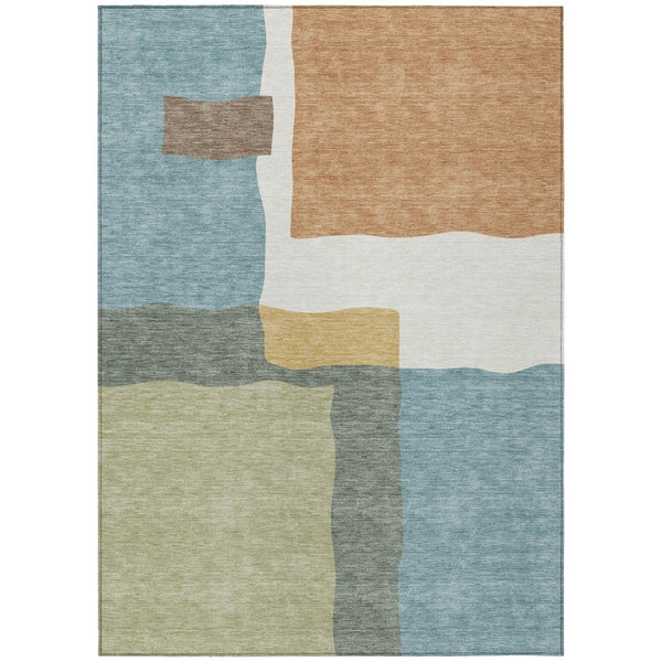 HomeRoots 5' X 8' Abstract Aqua Ivory Terra Cotta Washable Area Rug for Indoor & Outdoor High-Traffic Spaces 690544
