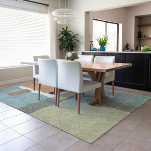 HomeRoots 5' X 8' Abstract Aqua Ivory Terra Cotta Washable Area Rug for Indoor & Outdoor High-Traffic Spaces 690544