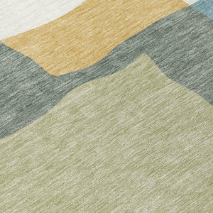 HomeRoots 8' Modern Round Abstract Area Rug in Pale Aqua, Ivory & Terra Cotta – Washable for Indoor/Outdoor Use 690545
