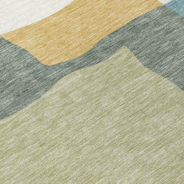 HomeRoots 8' Modern Round Abstract Area Rug in Pale Aqua, Ivory & Terra Cotta – Washable for Indoor/Outdoor Use 690545