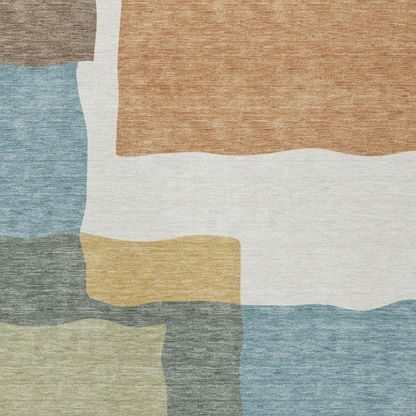 HomeRoots 9' X 12' Modern Abstract Aqua Ivory Terra Cotta Area Rug - Washable for Indoor & Outdoor Use! 690547