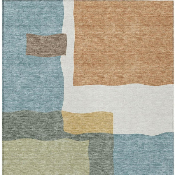 HomeRoots 9' X 12' Modern Abstract Aqua Ivory Terra Cotta Area Rug - Washable for Indoor & Outdoor Use! 690547