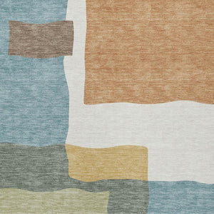 HomeRoots 10' X 14' Abstract Washable Area Rug in Pale Aqua, Ivory & Terra Cotta - Indoor/Outdoor Versatile Style 690548