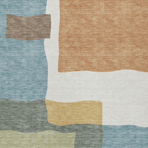 HomeRoots 10' X 14' Abstract Washable Area Rug in Pale Aqua, Ivory & Terra Cotta - Indoor/Outdoor Versatile Style 690548