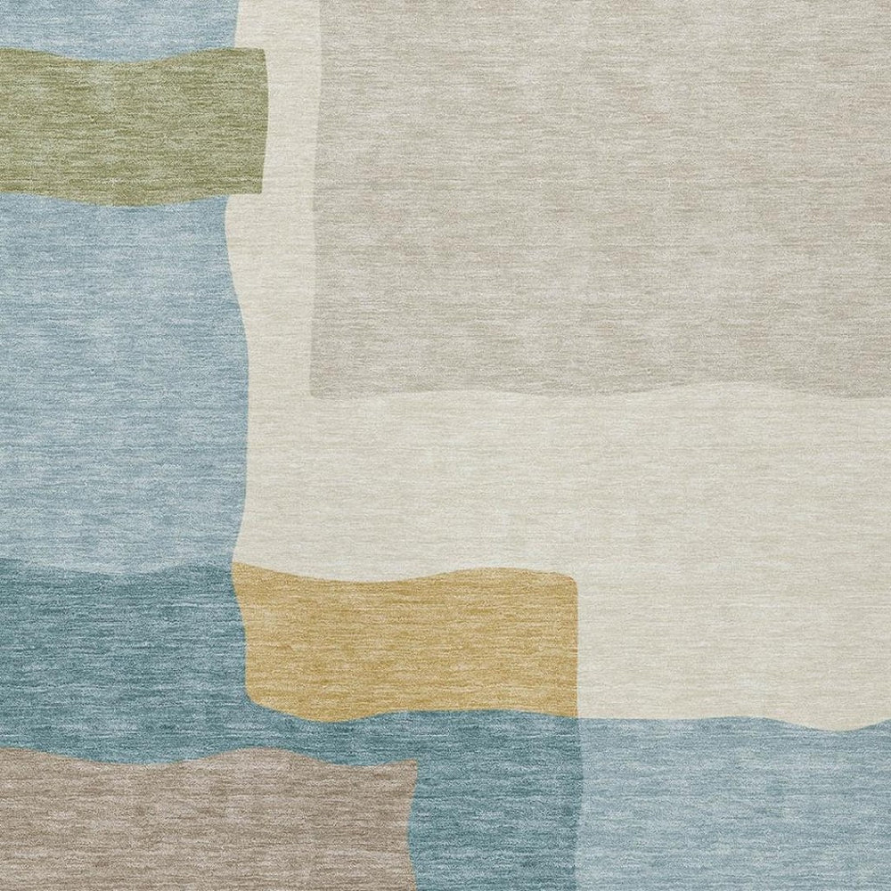 HomeRoots 5' Stylish Teal Blue, Beige & Ivory Abstract Washable Area Rug for Indoor & Outdoor Spaces 690550