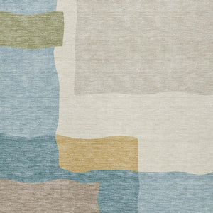 HomeRoots 5' Stylish Teal Blue, Beige & Ivory Abstract Washable Area Rug for Indoor & Outdoor Spaces 690550