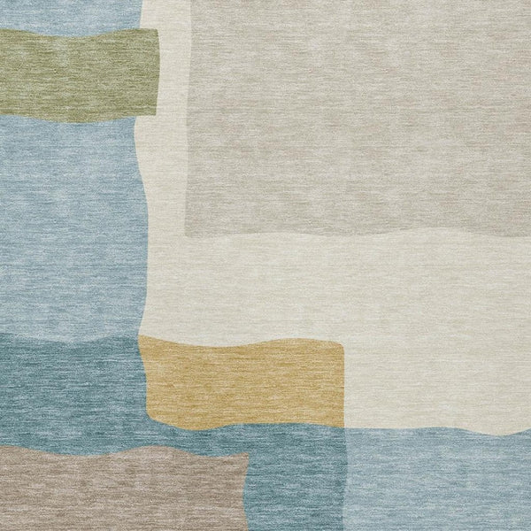 HomeRoots 5' Stylish Teal Blue, Beige & Ivory Abstract Washable Area Rug for Indoor & Outdoor Spaces 690550