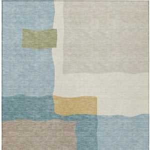 HomeRoots 5' Stylish Teal Blue, Beige & Ivory Abstract Washable Area Rug for Indoor & Outdoor Spaces 690550