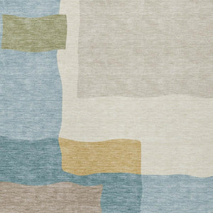 HomeRoots 8' Teal Blue, Beige & Ivory Abstract Area Rug - Stylish, Washable, Indoor/Outdoor for High Traffic Use 690552