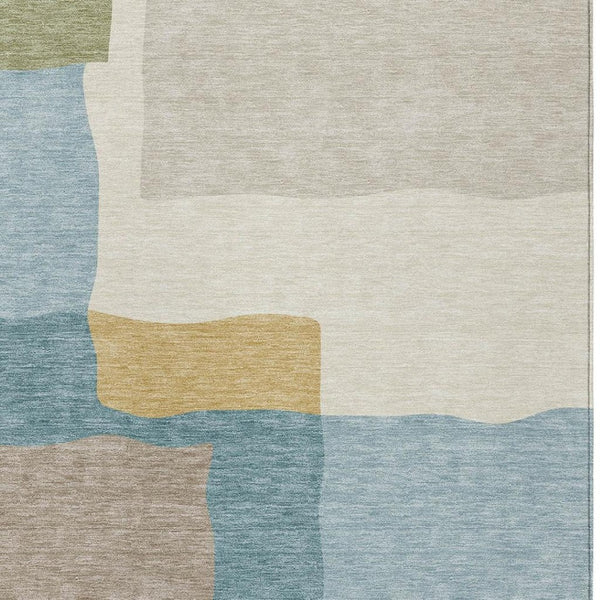HomeRoots 9' X 12' Stylish Teal Blue Beige Ivory Washable Area Rug - Perfect for Indoor & Outdoor Spaces! 690553