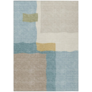 HomeRoots 10' Stylish Teal Blue, Beige & Ivory Abstract Washable Area Rug – Perfect for Indoor & Outdoor Spaces 690554