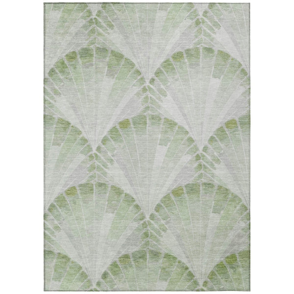 HomeRoots 5' Artichoke Green and Ivory Seashell Area Rug – Stylish, Machine Washable, Indoor/Outdoor Versatility! 690556