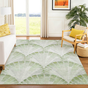 HomeRoots 5' Artichoke Green and Ivory Seashell Area Rug – Stylish, Machine Washable, Indoor/Outdoor Versatility! 690556