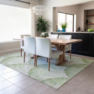 HomeRoots 5' Artichoke Green and Ivory Seashell Area Rug – Stylish, Machine Washable, Indoor/Outdoor Versatility! 690556