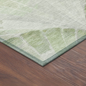 HomeRoots 8' Coastal Charm Round Seashell Rug in Artichoke Green & Ivory - Washable for Indoor/Outdoor Use 690557