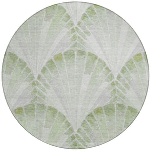 HomeRoots 8' Coastal Charm Round Seashell Rug in Artichoke Green & Ivory - Washable for Indoor/Outdoor Use 690557