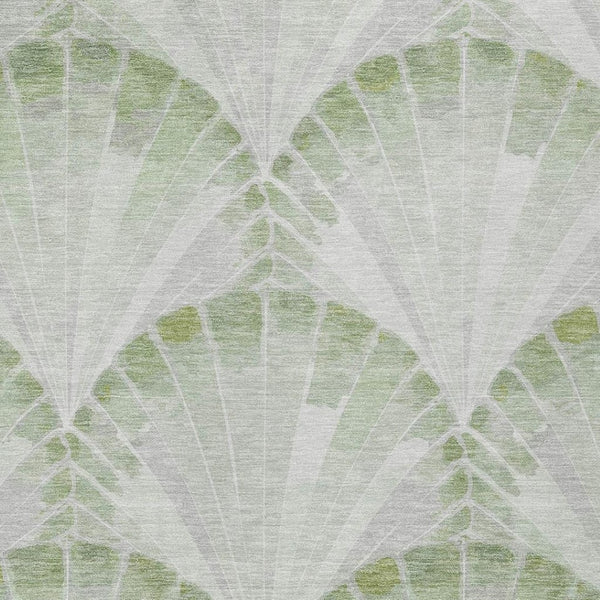 HomeRoots 9' X 12' Coastal Seashell Area Rug in Artichoke Green & Ivory - Washable, Durable for Indoor/Outdoor Use 690559