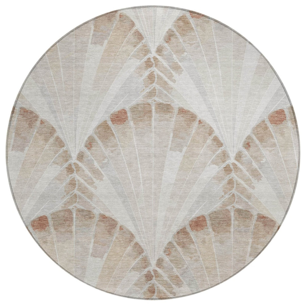HomeRoots 8' Beige and Brown Round Seashell Area Rug - Stylish, Washable Indoor/Outdoor Mat for High-Traffic Spaces 690563