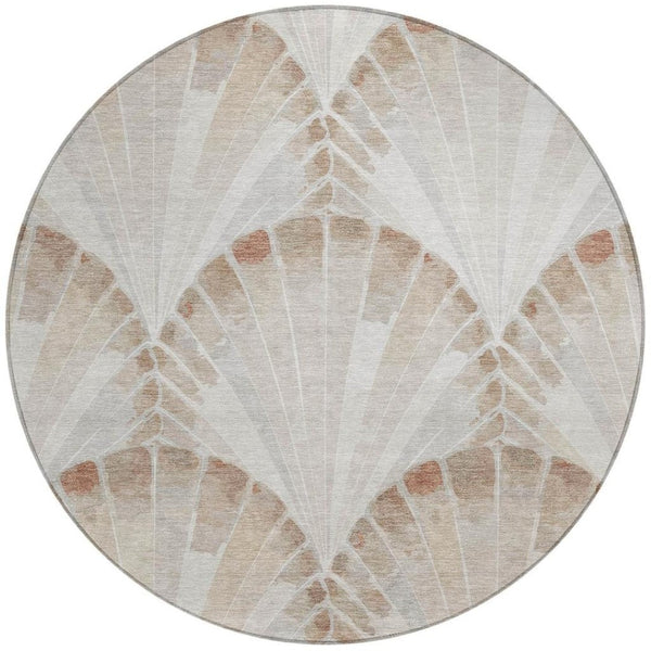 HomeRoots 8' Beige and Brown Round Seashell Area Rug - Stylish, Washable Indoor/Outdoor Mat for High-Traffic Spaces 690563