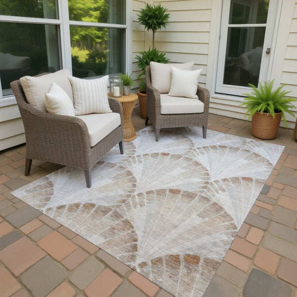 HomeRoots 10' Coastal Charm Beige & Brown Seashell Washable Area Rug for Indoor & Outdoor Living Spaces 690566