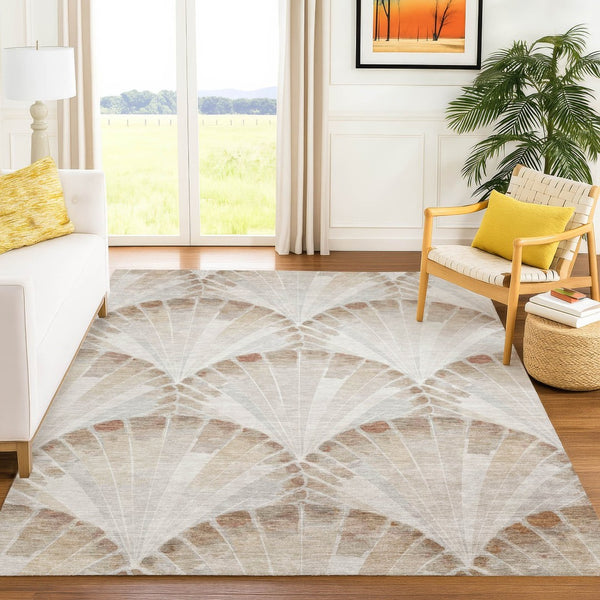 HomeRoots 10' Coastal Charm Beige & Brown Seashell Washable Area Rug for Indoor & Outdoor Living Spaces 690566