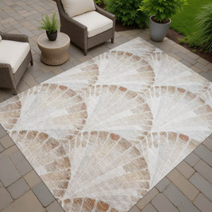 HomeRoots 10' Coastal Charm Beige & Brown Seashell Washable Area Rug for Indoor & Outdoor Living Spaces 690566