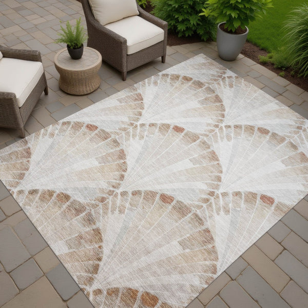 HomeRoots 10' Coastal Charm Beige & Brown Seashell Washable Area Rug for Indoor & Outdoor Living Spaces 690566