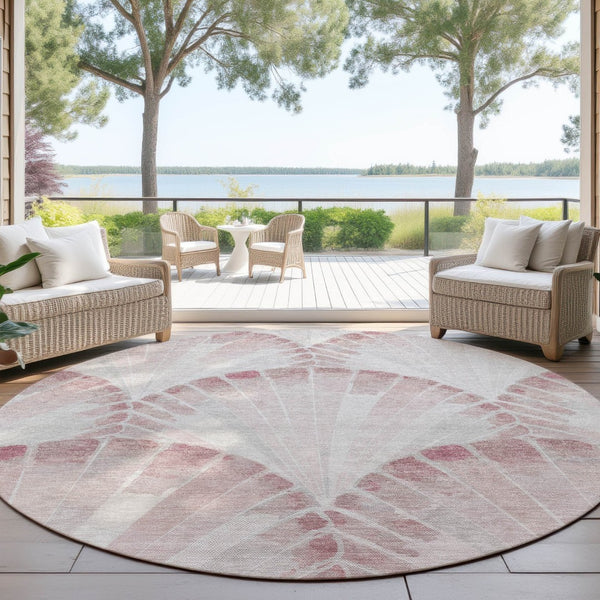 HomeRoots 8' Blush and Ivory Seashell Rug - Durable, Washable, Coastal Charm for Indoor & Outdoor Spaces! 690569