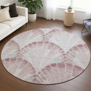HomeRoots 8' Blush and Ivory Seashell Rug - Durable, Washable, Coastal Charm for Indoor & Outdoor Spaces! 690569