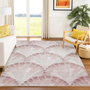 HomeRoots 8' X 10' Blush & Ivory Seashell Indoor Outdoor Rug - Durable, Stylish, Machine Washable, Versatile Decor 690570