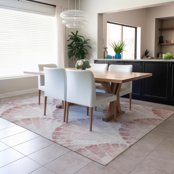 HomeRoots 8' X 10' Blush & Ivory Seashell Indoor Outdoor Rug - Durable, Stylish, Machine Washable, Versatile Decor 690570