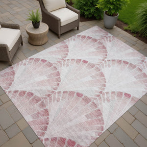 HomeRoots 8' X 10' Blush & Ivory Seashell Indoor Outdoor Rug - Durable, Stylish, Machine Washable, Versatile Decor 690570