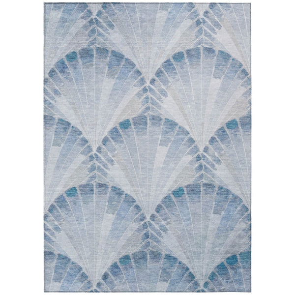 HomeRoots 5' Sky Blue & Ivory Seashell Rug – Washable Indoor/Outdoor Area Rug for Durable Coastal Style 690574