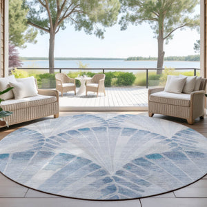 HomeRoots 8' Sky Blue & Ivory Round Seashell Rug - Coastal Indoor/Outdoor Charm, Durable, Washable & Versatile 690575