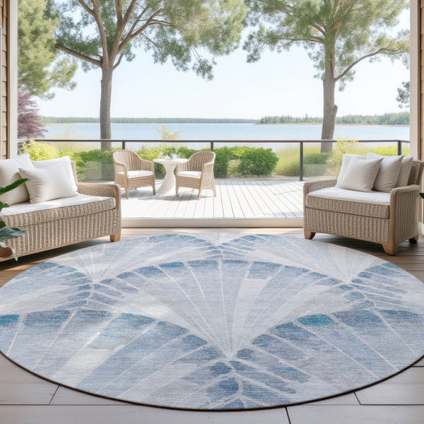 HomeRoots 8' Sky Blue & Ivory Round Seashell Rug - Coastal Indoor/Outdoor Charm, Durable, Washable & Versatile 690575