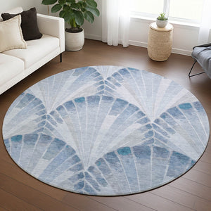 HomeRoots 8' Sky Blue & Ivory Round Seashell Rug - Coastal Indoor/Outdoor Charm, Durable, Washable & Versatile 690575