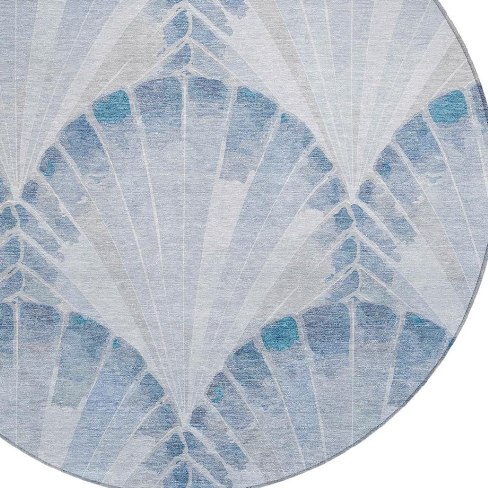 HomeRoots 8' Sky Blue & Ivory Round Seashell Rug - Coastal Indoor/Outdoor Charm, Durable, Washable & Versatile 690575
