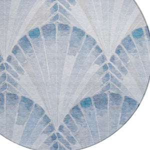 HomeRoots 8' Sky Blue & Ivory Round Seashell Rug - Coastal Indoor/Outdoor Charm, Durable, Washable & Versatile 690575