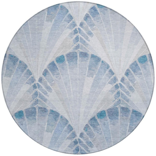 HomeRoots 8' Sky Blue & Ivory Round Seashell Rug - Coastal Indoor/Outdoor Charm, Durable, Washable & Versatile 690575