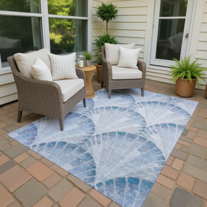 HomeRoots 9' X 12' Sky Blue Seashell Area Rug - Durable, Washable Design for Indoor & Outdoor Coastal Charm 690577