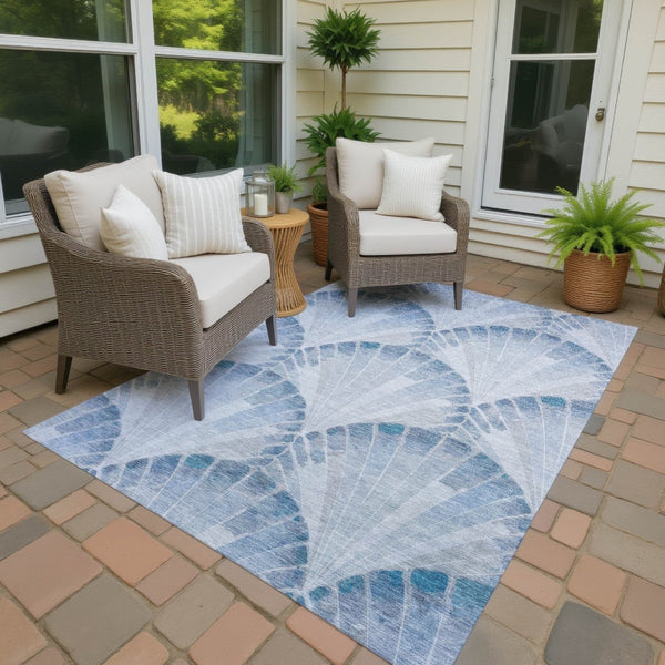 HomeRoots 9' X 12' Sky Blue Seashell Area Rug - Durable, Washable Design for Indoor & Outdoor Coastal Charm 690577