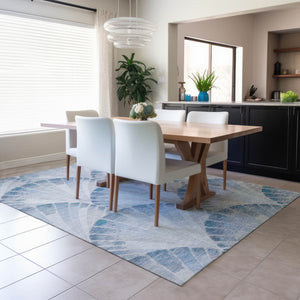HomeRoots 9' X 12' Sky Blue Seashell Area Rug - Durable, Washable Design for Indoor & Outdoor Coastal Charm 690577