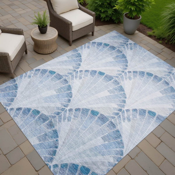 HomeRoots 9' X 12' Sky Blue Seashell Area Rug - Durable, Washable Design for Indoor & Outdoor Coastal Charm 690577