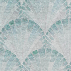 HomeRoots 5' Teal Blue & Ivory Seashell Area Rug - Durable, Washable Design for Indoor/Outdoor Charm & Style 690580
