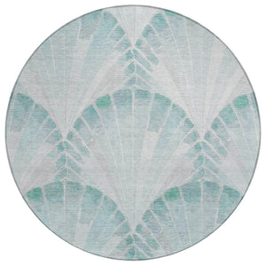 HomeRoots 8' Teal Blue & Ivory Round Seashell Rug - Durable, Washable Area Rug for Indoor & Outdoor Use 690581