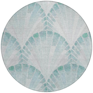 HomeRoots 8' Teal Blue & Ivory Round Seashell Rug - Durable, Washable Area Rug for Indoor & Outdoor Use 690581