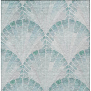 HomeRoots 9' X 12' Teal Blue Seashell Indoor Outdoor Area Rug - Durable, Washable, Coastal Charm for Any Space 690583